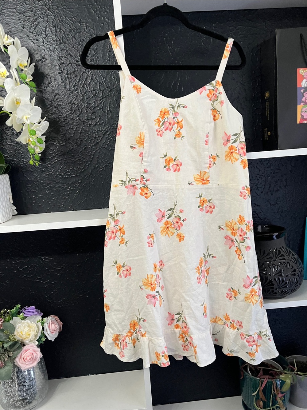 Old Navy Cream Floral Mini Sundress with Ruffle Hem L